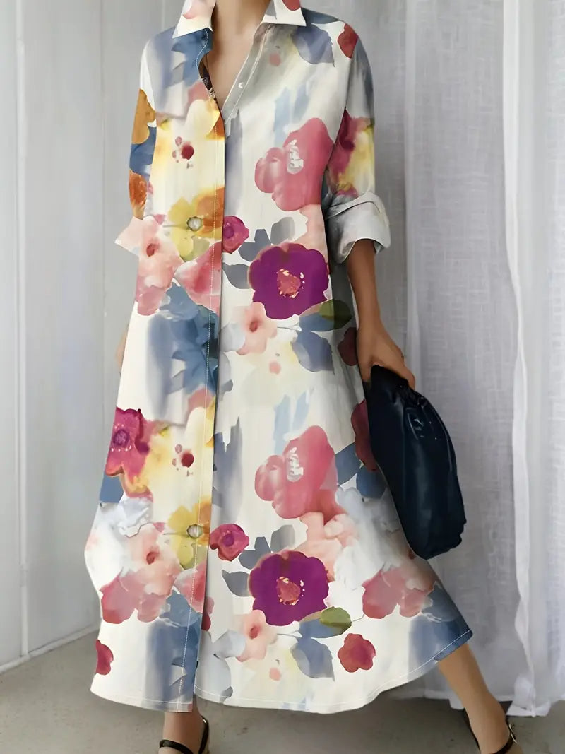 Abstract Art Print Long Sleeve Vacation Dress